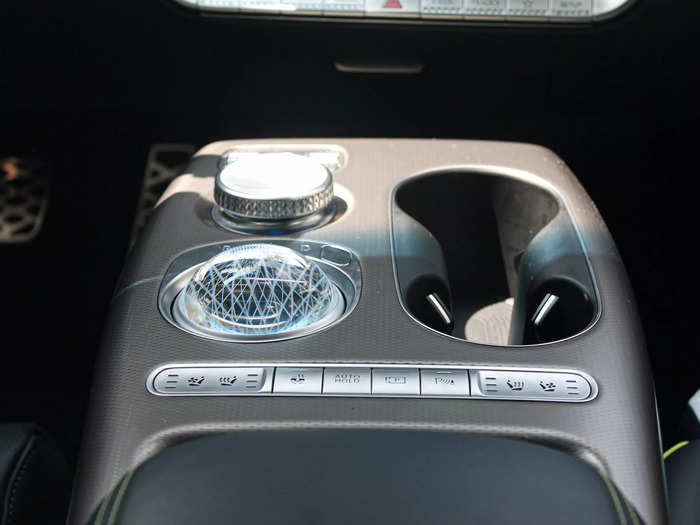 The funky SUV comes with a glowing glass orb embedded in the center console that spins around to reveal its gear selector.