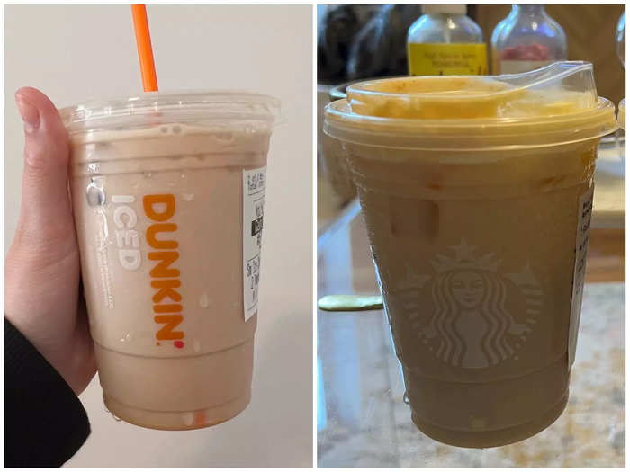 My two least favorite drinks were the same from both chains: the iced pumpkin chai.