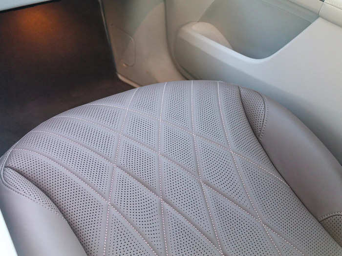 The brown-leather seats in my test vehicle were heated, ventilated, and nicely contrasted the white cabin.