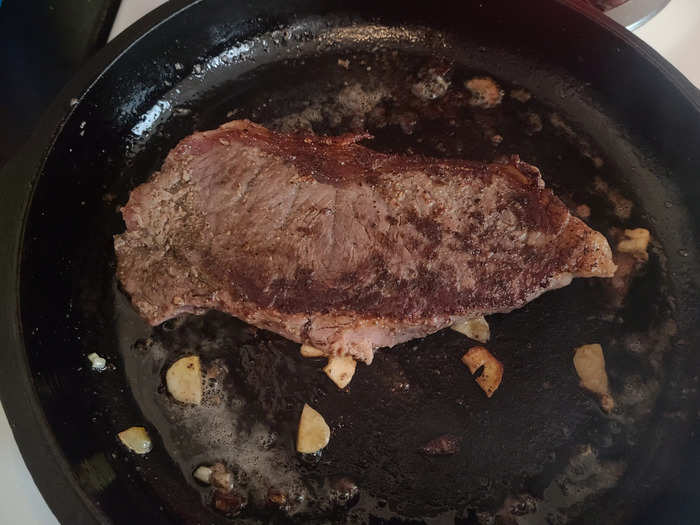 Lastly, I seared the steak and prepared some toppings.