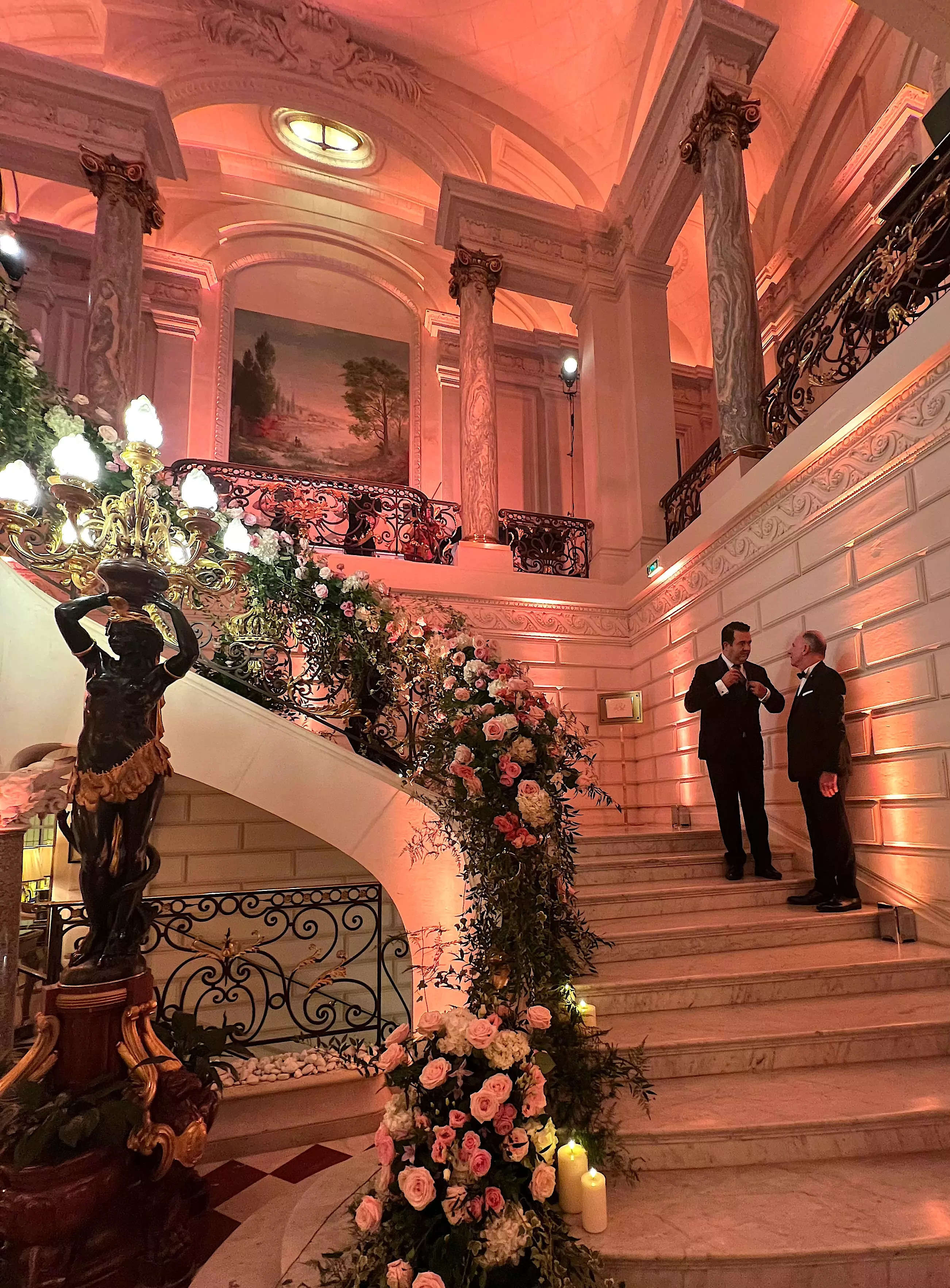 The hotel was decorated with florals on the evening of Le Bal.