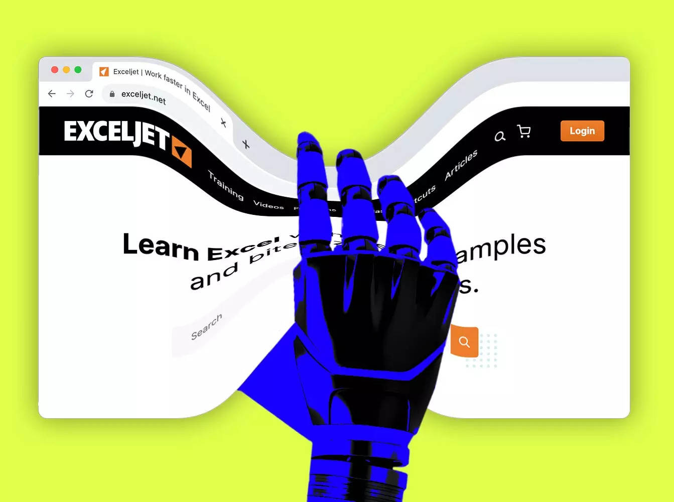 A robot hand grabbing a webpage