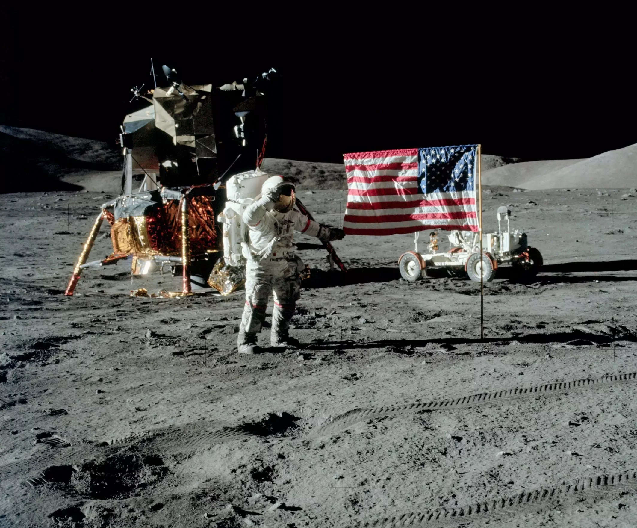 Photo of Eugene Cernan on the Moon during the Apollo 17 mission.