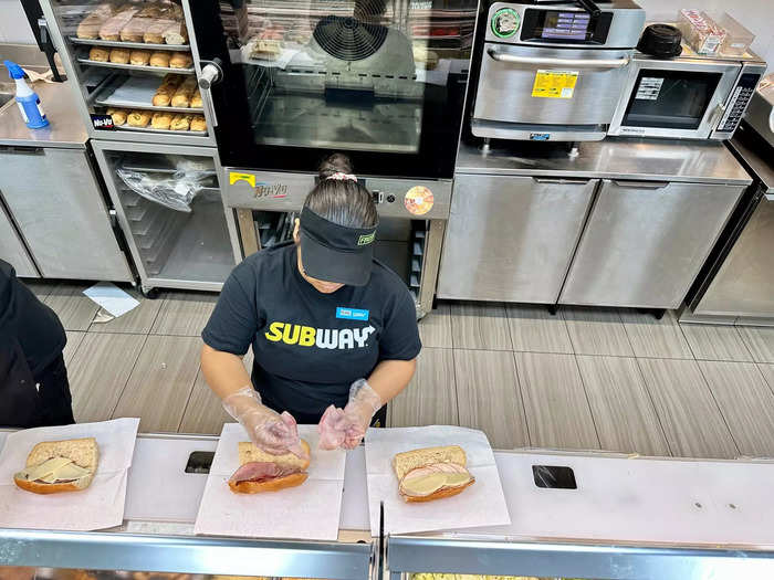 At Subway, I was the only person in line with two employees helping me behind the counter. It took them 9.5 minutes to prepare my four sandwiches.