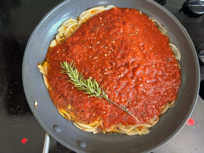 I then added the rosemary and red-pepper flakes and brought my stove to a simmer.