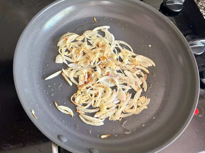 I let my onions cook over medium-low heat for about six minutes, making sure to stir them occasionally.