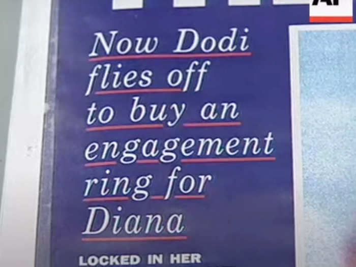 Under the headline was the text: "Now Dodi flies off to buy an engagement ring for Diana."