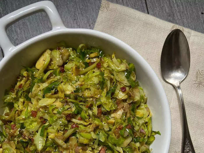 Her shaved Brussels sprouts with pancetta are loaded with flavor. 