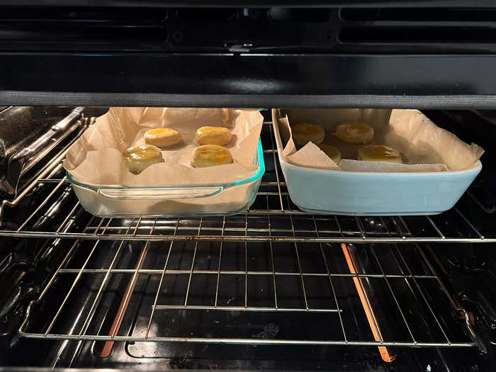 Once the scones were done resting, I brushed them with another layer of egg wash before popping them in the oven. 