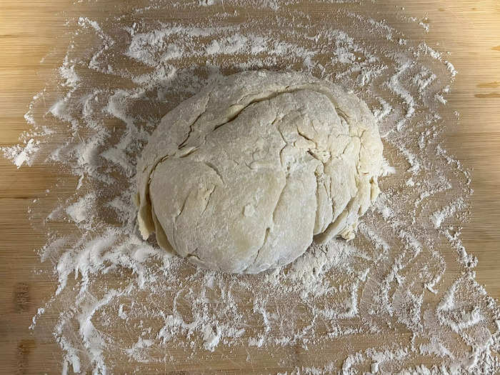 The next step involved tipping the dough onto a lightly floured surface and folding it carefully.  