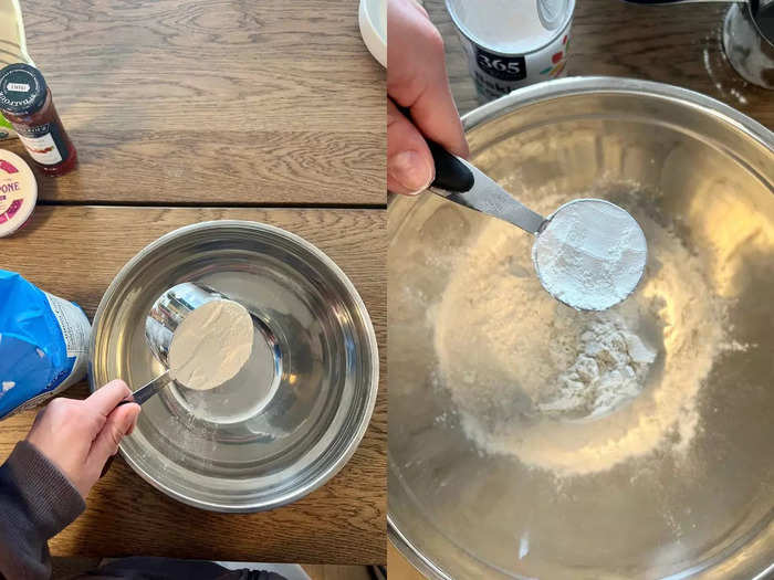 With prep out of the way, I kicked off the baking by putting the dry ingredients into a large bowl. 