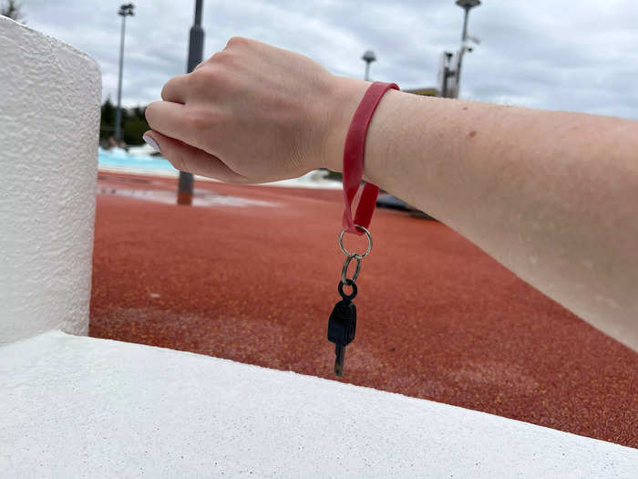 The lockers came with keys attached to rubber bracelets for easy access.