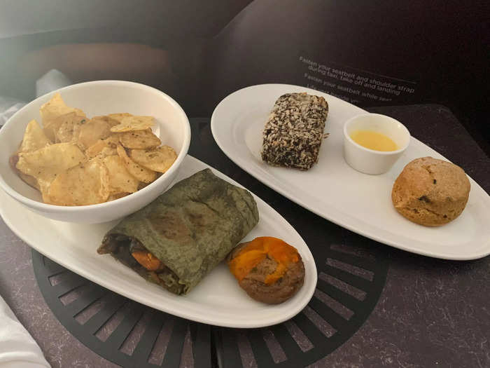 Two hours before the scheduled landing, a flight attendant came by to offer another meal service.