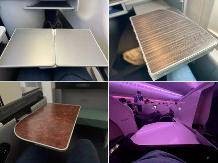 Meanwhile, the tray tables on all six carriers were all adjustable and stored out of the way of the bed, so I didn