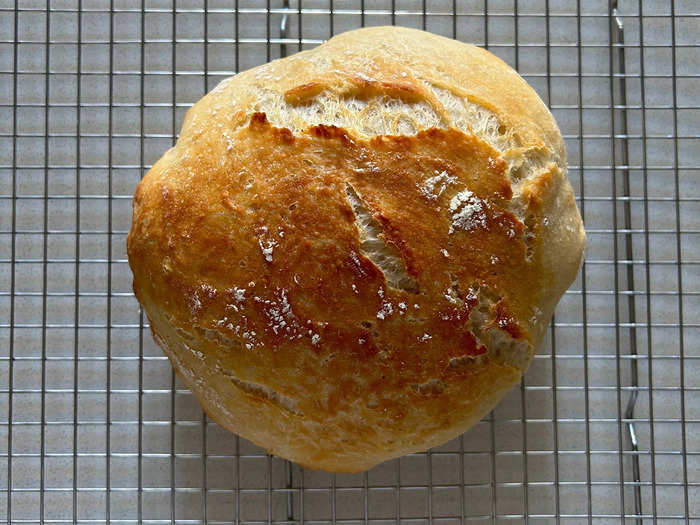 Finally, move the bread out of the oven and onto a cooling rack.