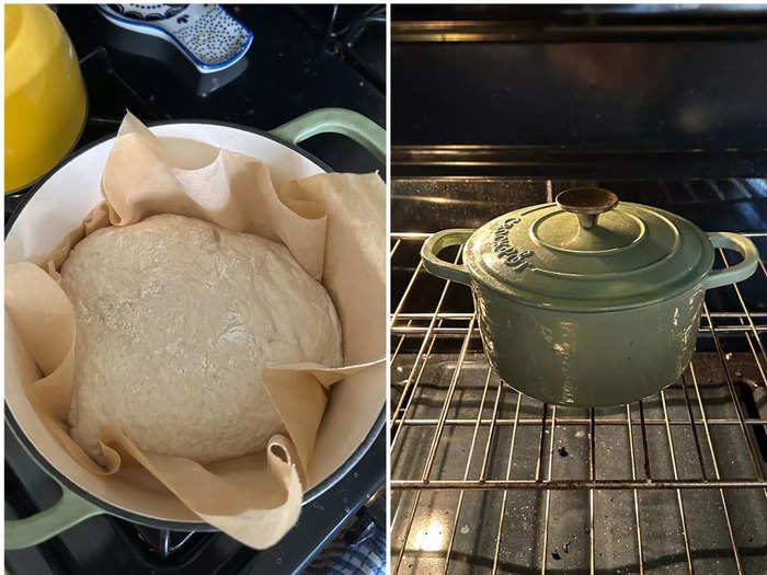 After 30 minutes, carefully remove the empty, preheating Dutch oven.