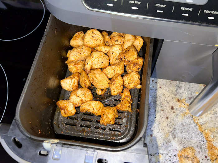 In about 10 minutes, we had air-fried chicken nuggets.