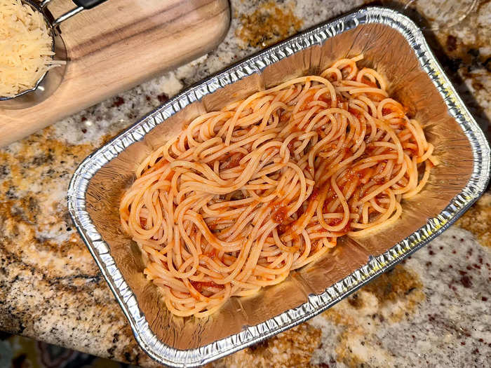 The biggest challenge of preparing pasta in the air fryer was finding the right baking pan.