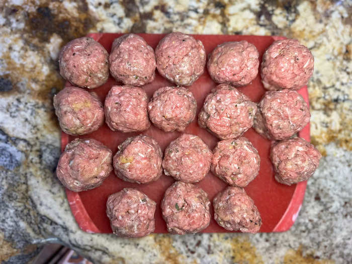 First I formed large meatballs and prepared them for the air-fryer basket.