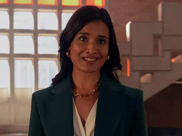 Shelley Conn stars as Indira Shetty, the dean of the Vought-run Godolkin University.