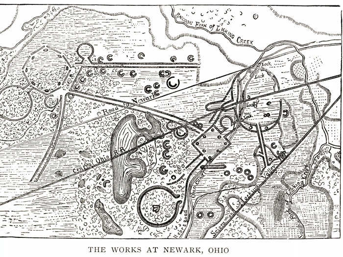 This is a map of the Newark Earthworks, one of the eight sites, from 1862. The mounds have fascinated people for hundreds, if not thousands, of years.