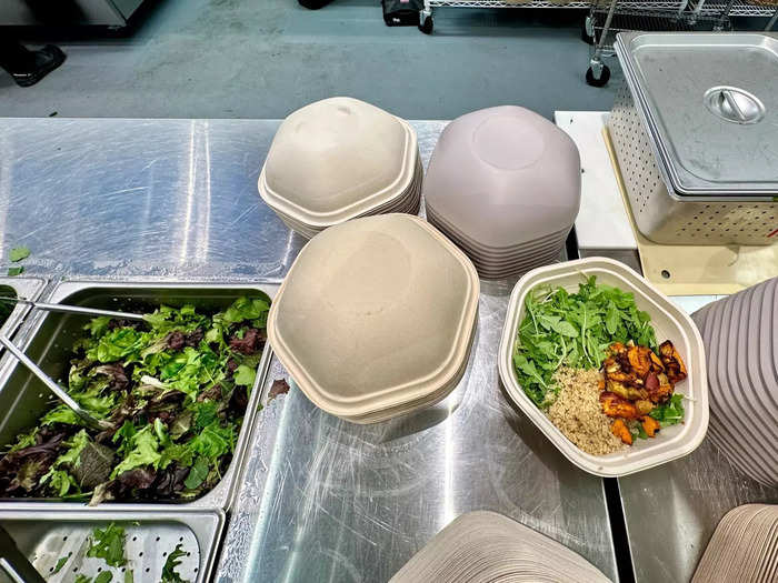 I went to a newly opened Sweetgreen in Tustin, California. The first thing I noticed when I got in line was the big the bowls.