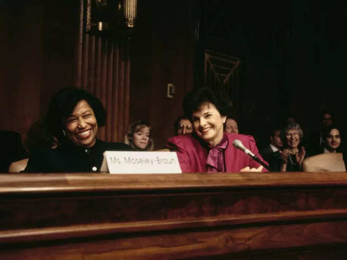 Feinstein and Moseley Braun became the first women to sit on the Senate Judiciary Committee.