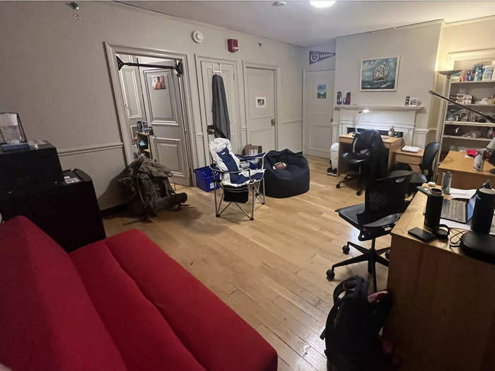 Almost all freshman suites at Harvard have a common room, usually shared between three to five students.