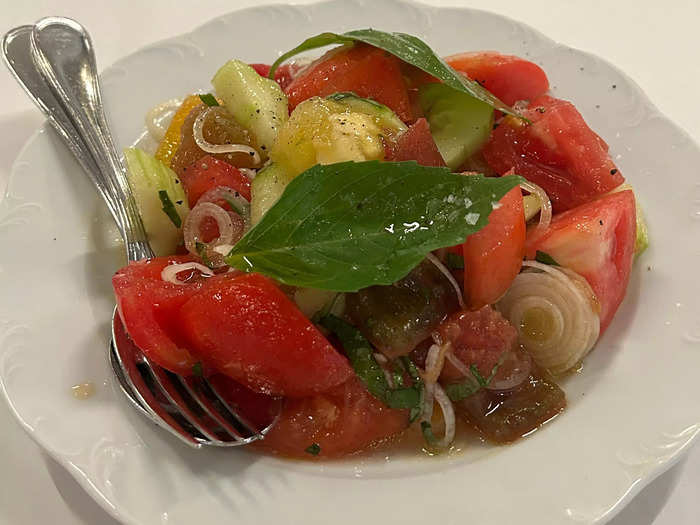 The heirloom tomatoes were fresh and juicy but exceptionally salty.