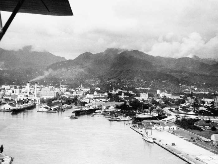 July 1934: The harbor at Honolulu is serene.