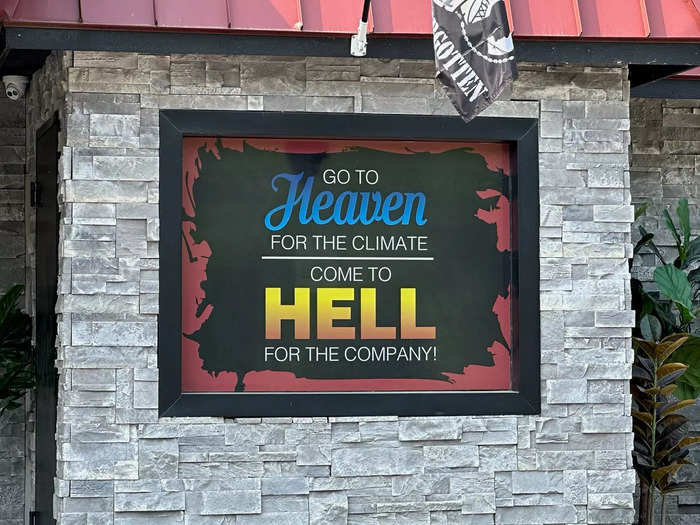 My drive through downtown Hell took a few moments but offered an eye-catching array of signage filled with flames and devilish puns.