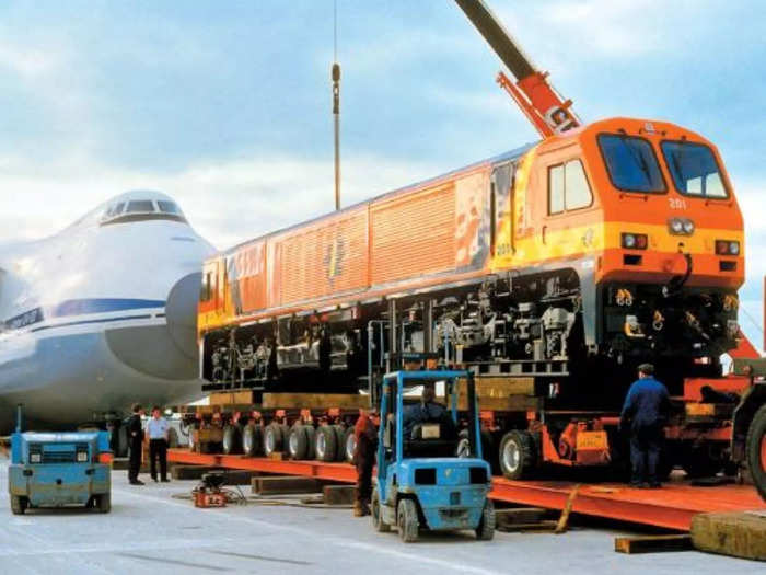 The Ruslan has earned a number of Guinness World Records over the decades, carrying odd objects like generators and trains.