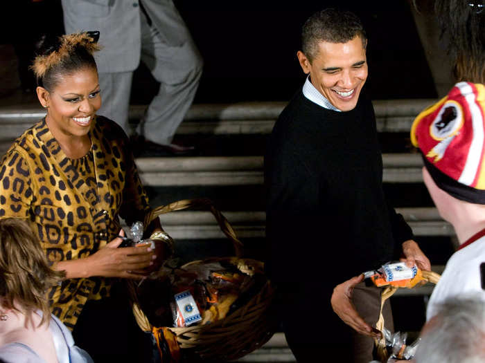 During their first Halloween in the White House in 2009, first lady Michelle Obama dressed up as a leopard, complete with face paint and costume ears.