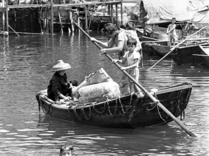 During the day, children went for swims in the harbor.