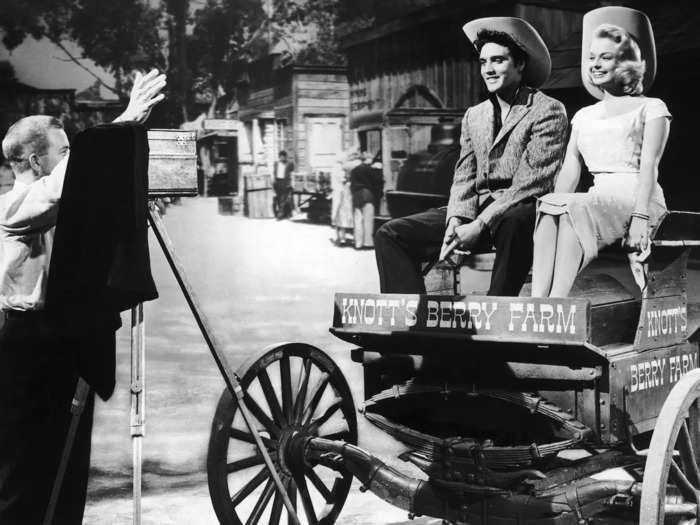 Regular people dressed up, and so did famous people. Here, Elvis Presley poses on a wagon at Knott