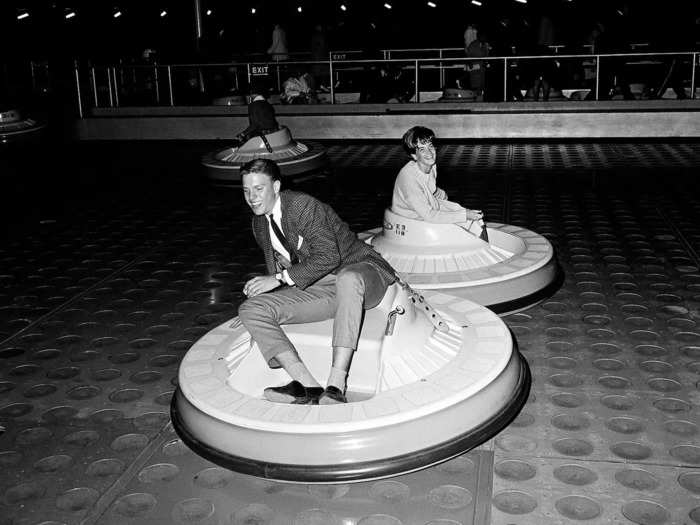 These may look like bumper cars but they were actually part of the flying-saucer ride at Disneyland circa 1962.