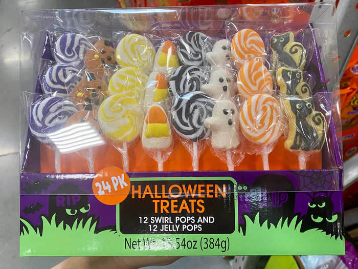 I also found this fun 24-pack of Halloween Treats Jelly & Swirl Pops for $11.98.