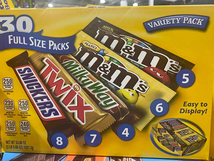The last variety pack also had full-size packs of M&M