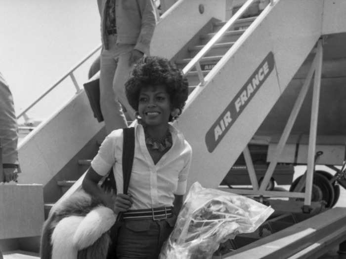 Diana Ross, once lead singer of the Supremes, launched her solo career in 1970. Here she arrives at Nice Airport in France in 1973.