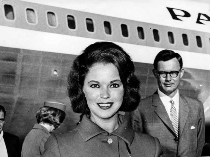 Former child star Shirley Temple was photographed at Rome Airport in 1968 on a stop for her European fundraising tour for the Nixon presidential campaign.
