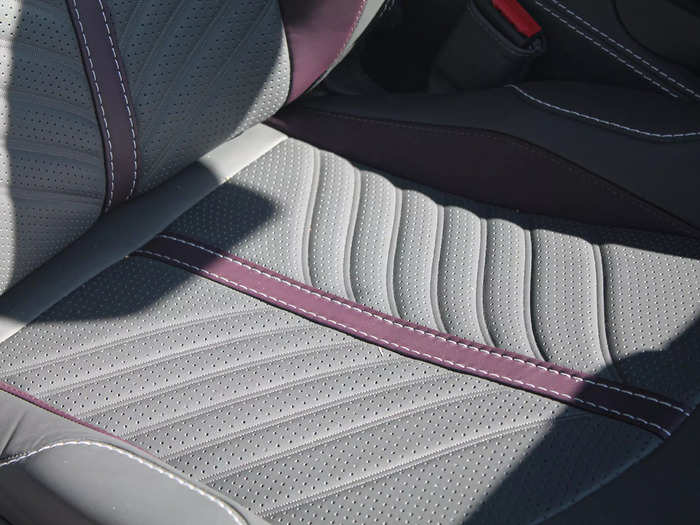 At first I was a bit disappointed in the gray interior, then I noticed the subtle pops of deep purple on the headrests and trimming the seats. 