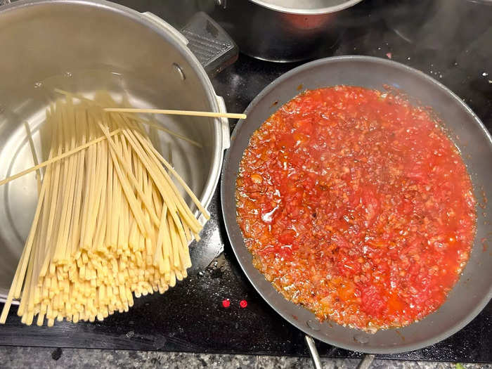 While my sauce simmered, I started cooking the pasta.