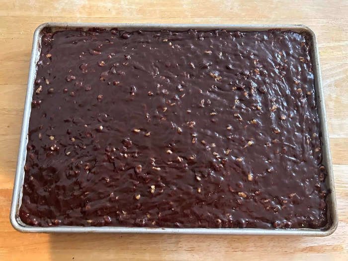 After baking the brownies for 20 minutes, I hit the baking sheet against the oven rack.