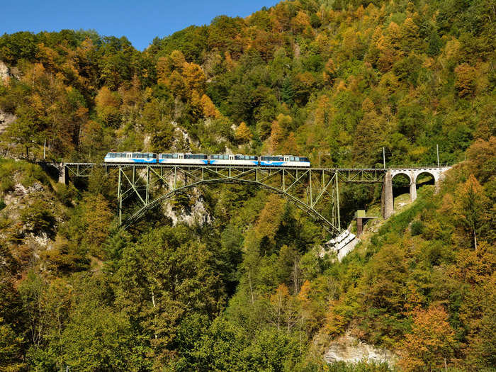 In Europe, the Vigezzina-Centovalli Railway offers a panoramic view of the fall colors.