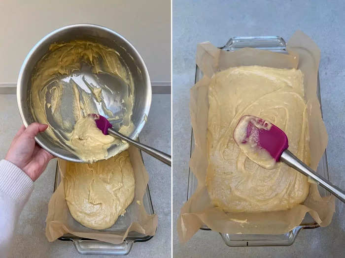 After a few minutes of whisking the batter so all the ingredients were smoothly incorporated, I poured it into the baking tray.