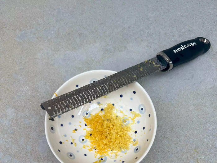 The final step of creating the batter was adding the zest of two un-waxed lemons.