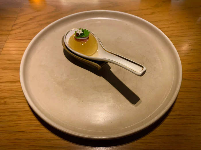 Next came the air baguette — a kind of amuse-bouche — and the molecular phở.