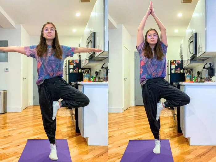 One of the moves I do is called the tree pose. It elongates my spine while improving my posture.