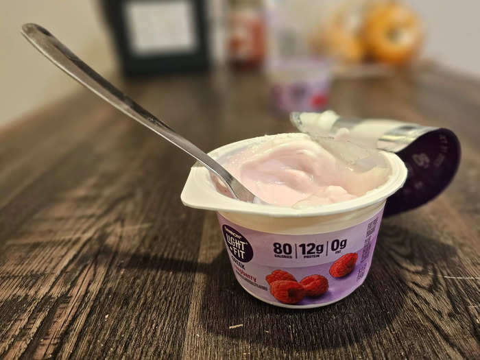 The raspberry yogurt had an uneven crunch.