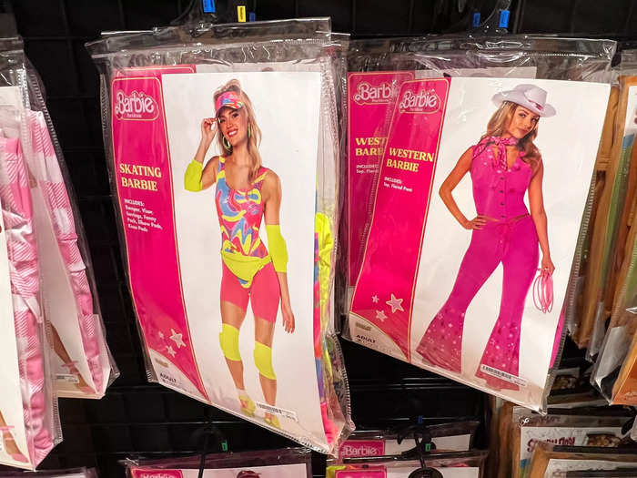 The pop-culture emphasis continued — these outfits were straight from the "Barbie" movie. The roller-skating costume was $49.99, while the Western costume was $59.99.